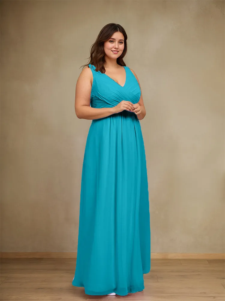 Sleeveless Slit Straps Chiffon Plus Size Bridesmaid Dress