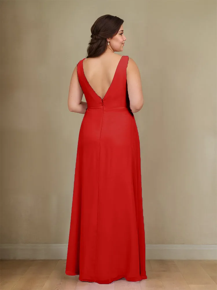 Sleeveless Slit Straps Chiffon Plus Size Bridesmaid Dress