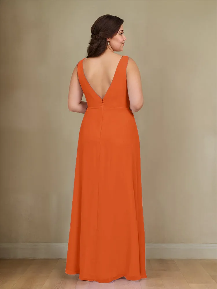 Sleeveless Slit Straps Chiffon Plus Size Bridesmaid Dress