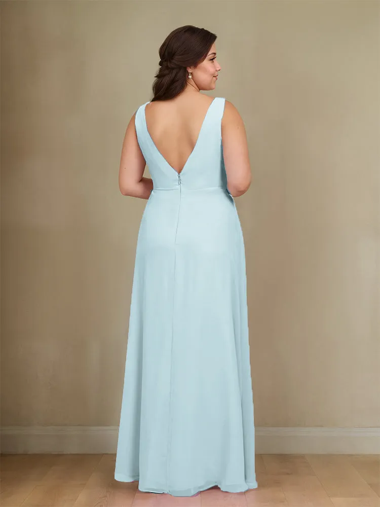 Sleeveless Slit Straps Chiffon Plus Size Bridesmaid Dress
