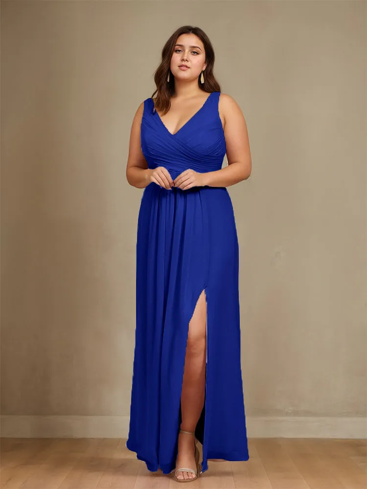 Sleeveless Slit Straps Chiffon Plus Size Bridesmaid Dress