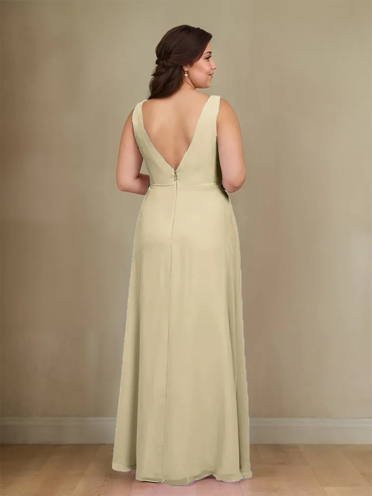 Sleeveless Slit Straps Chiffon Plus Size Bridesmaid Dress