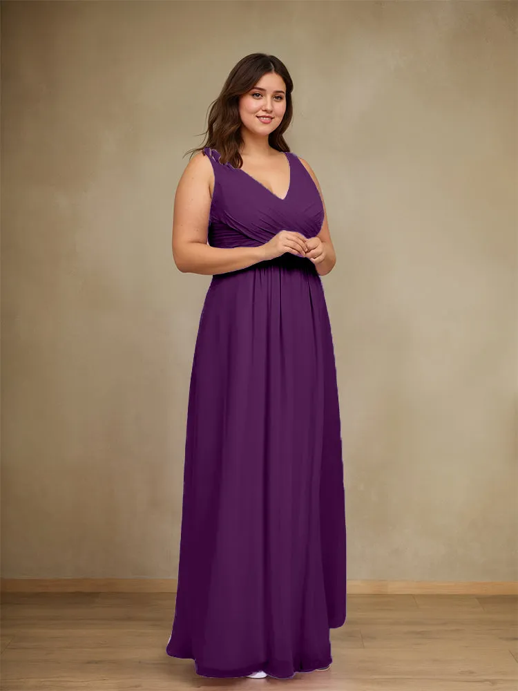 Sleeveless Slit Straps Chiffon Plus Size Bridesmaid Dress