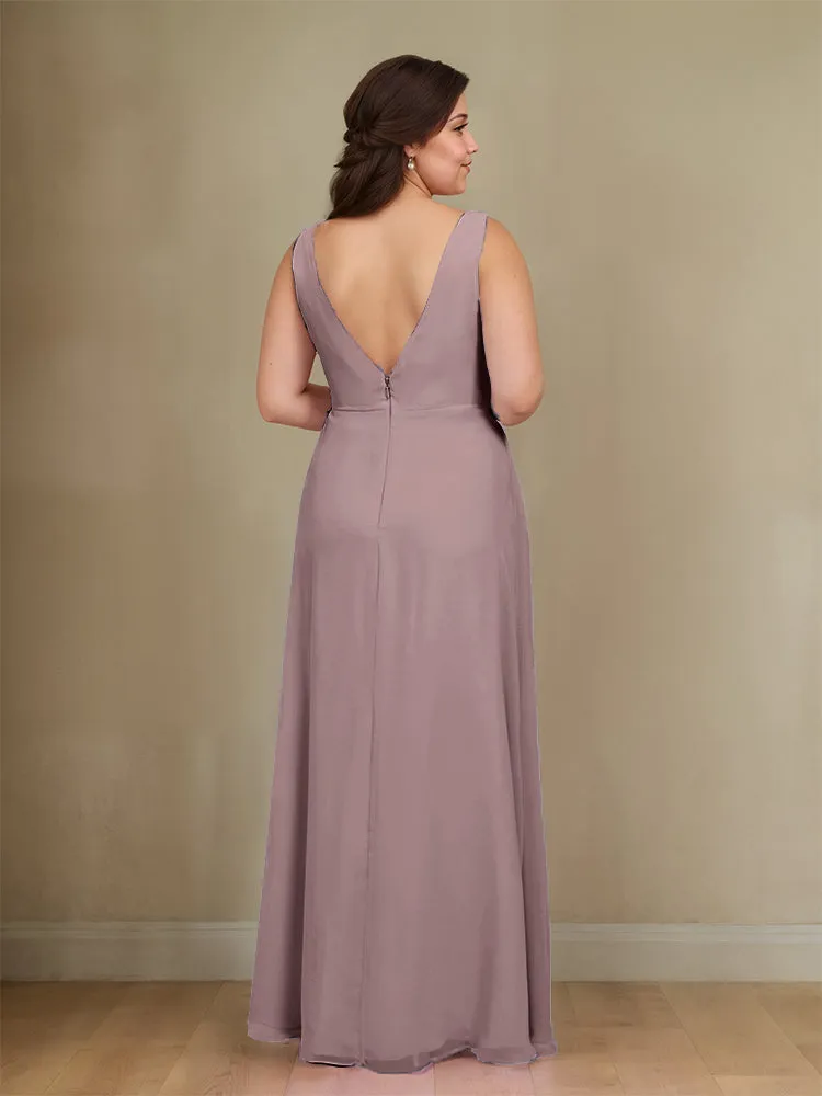 Sleeveless Slit Straps Chiffon Plus Size Bridesmaid Dress