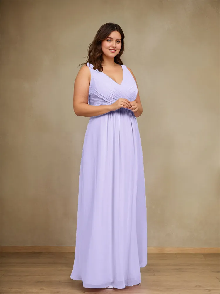 Sleeveless Slit Straps Chiffon Plus Size Bridesmaid Dress
