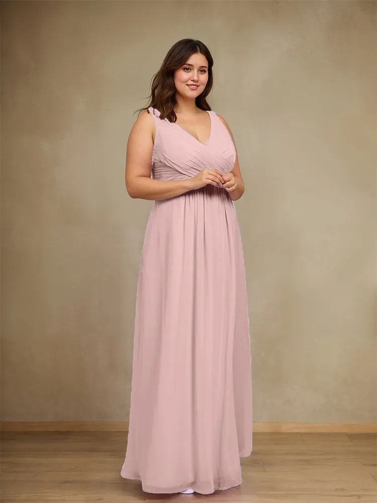 Sleeveless Slit Straps Chiffon Plus Size Bridesmaid Dress