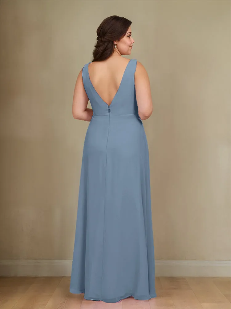 Sleeveless Slit Straps Chiffon Plus Size Bridesmaid Dress