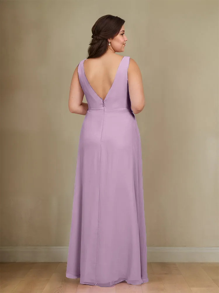 Sleeveless Slit Straps Chiffon Plus Size Bridesmaid Dress
