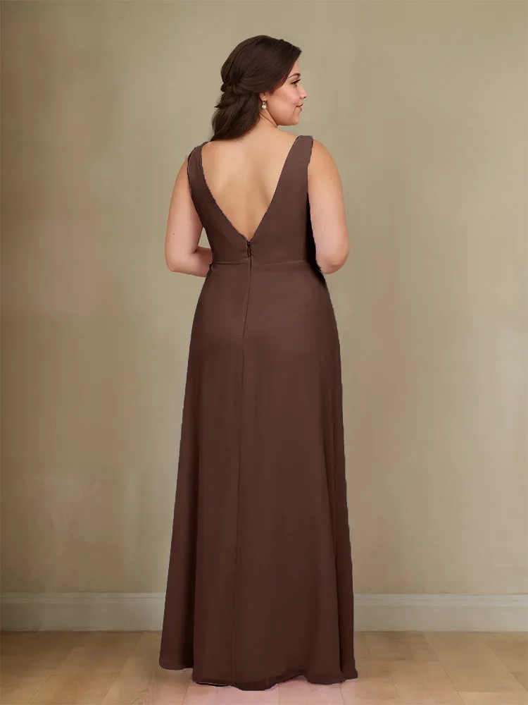 Sleeveless Slit Straps Chiffon Plus Size Bridesmaid Dress