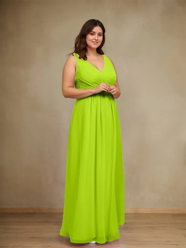 Sleeveless Slit Straps Chiffon Plus Size Bridesmaid Dress
