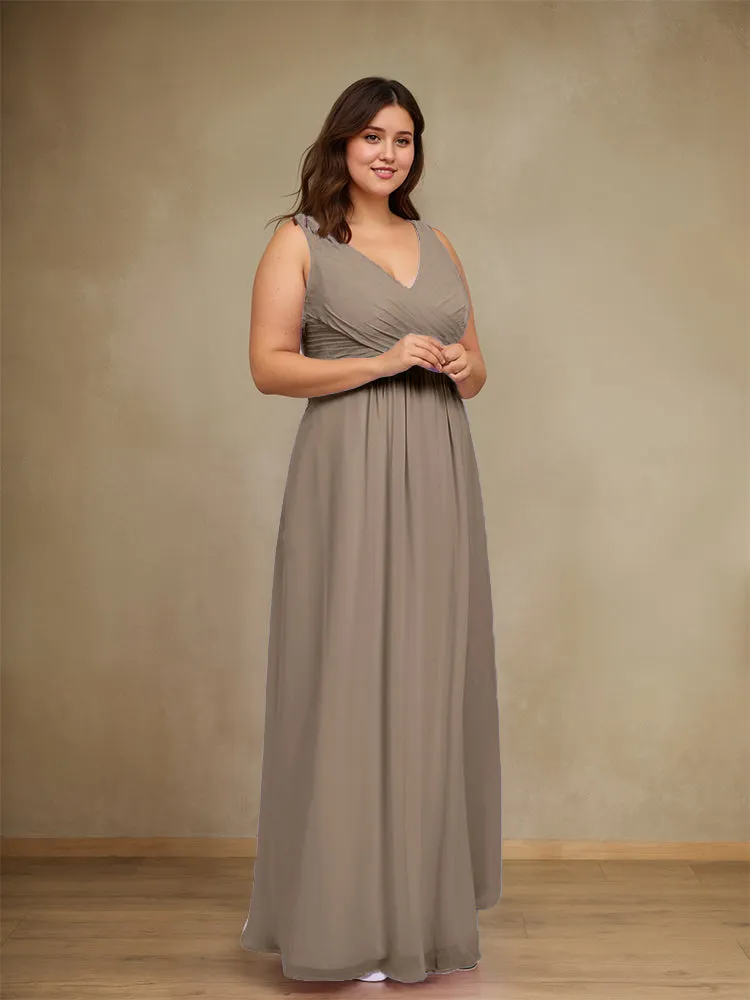 Sleeveless Slit Straps Chiffon Plus Size Bridesmaid Dress