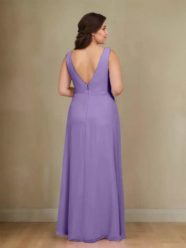 Sleeveless Slit Straps Chiffon Plus Size Bridesmaid Dress