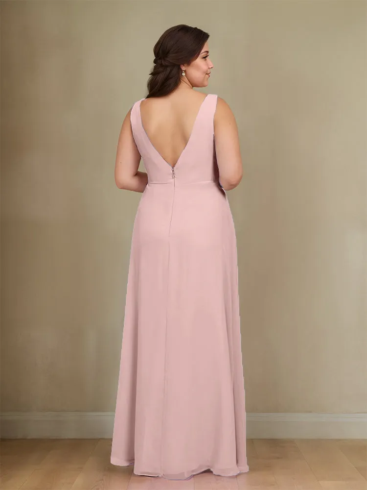 Sleeveless Slit Straps Chiffon Plus Size Bridesmaid Dress