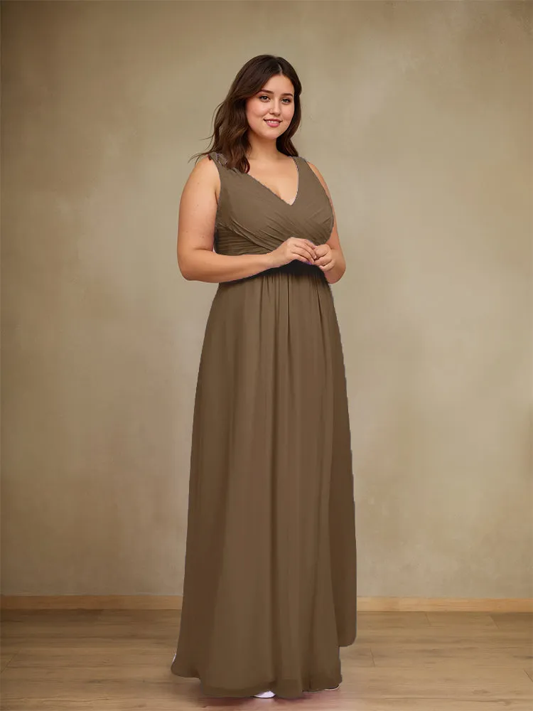 Sleeveless Slit Straps Chiffon Plus Size Bridesmaid Dress