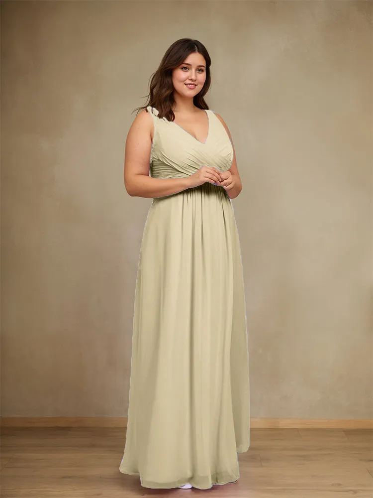 Sleeveless Slit Straps Chiffon Plus Size Bridesmaid Dress