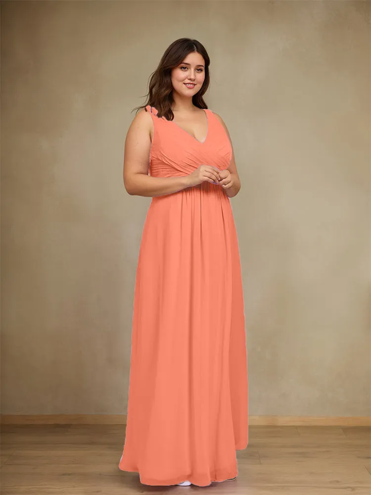Sleeveless Slit Straps Chiffon Plus Size Bridesmaid Dress