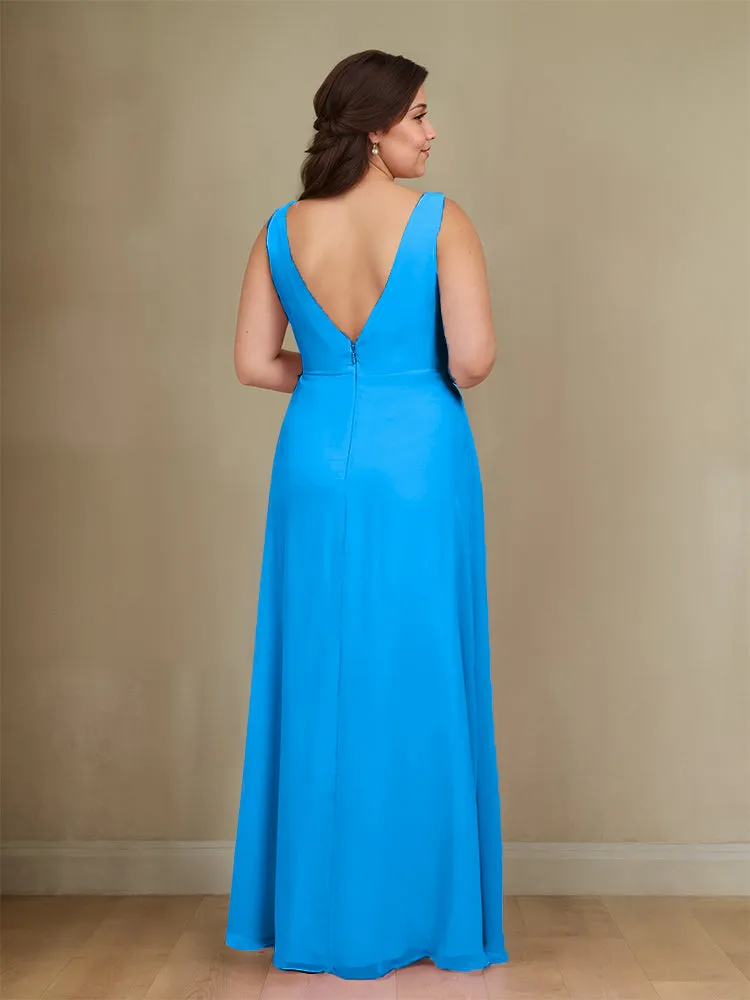 Sleeveless Slit Straps Chiffon Plus Size Bridesmaid Dress