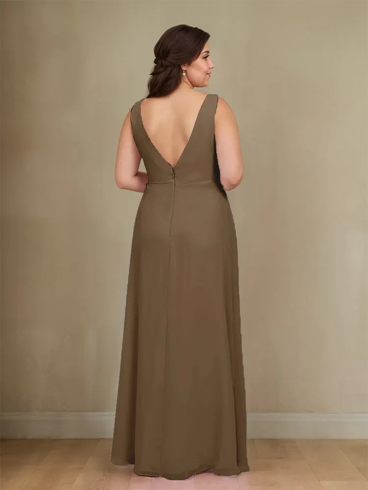 Sleeveless Slit Straps Chiffon Plus Size Bridesmaid Dress
