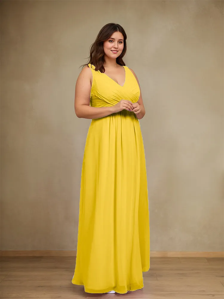 Sleeveless Slit Straps Chiffon Plus Size Bridesmaid Dress