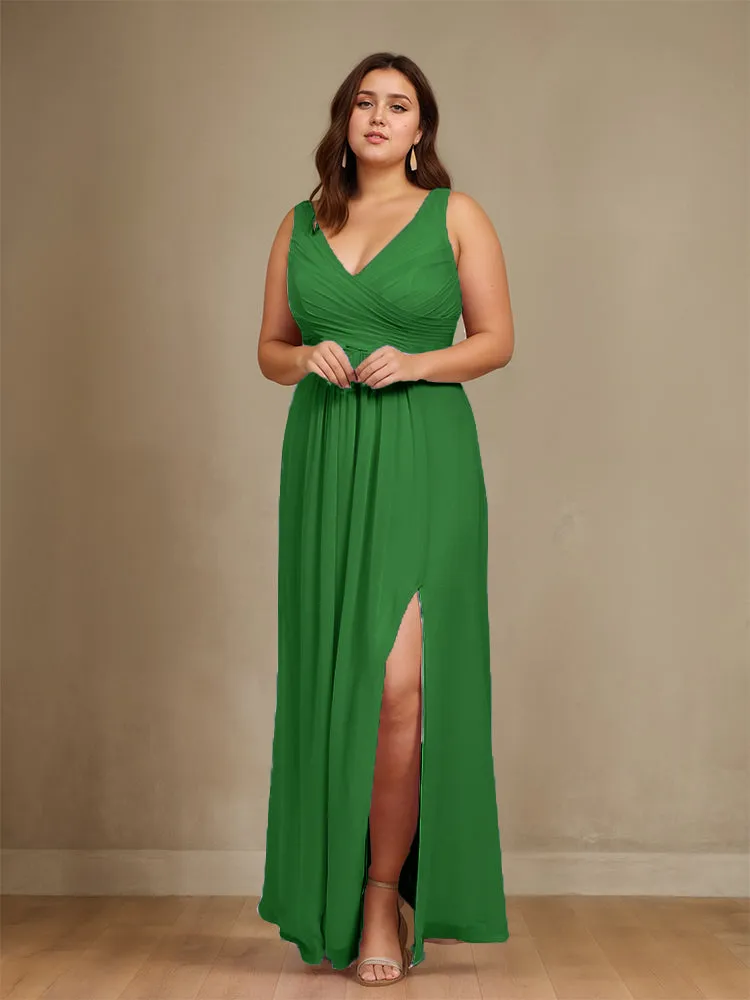 Sleeveless Slit Straps Chiffon Plus Size Bridesmaid Dress