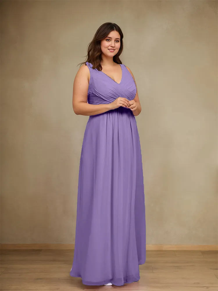 Sleeveless Slit Straps Chiffon Plus Size Bridesmaid Dress