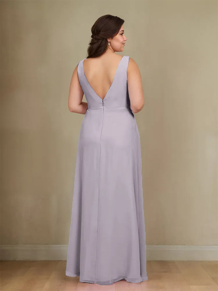 Sleeveless Slit Straps Chiffon Plus Size Bridesmaid Dress