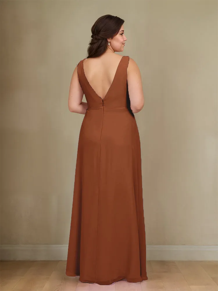 Sleeveless Slit Straps Chiffon Plus Size Bridesmaid Dress