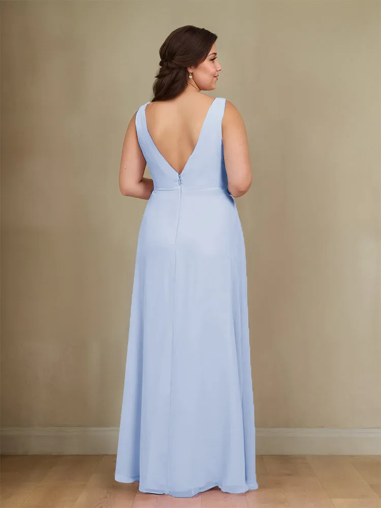 Sleeveless Slit Straps Chiffon Plus Size Bridesmaid Dress