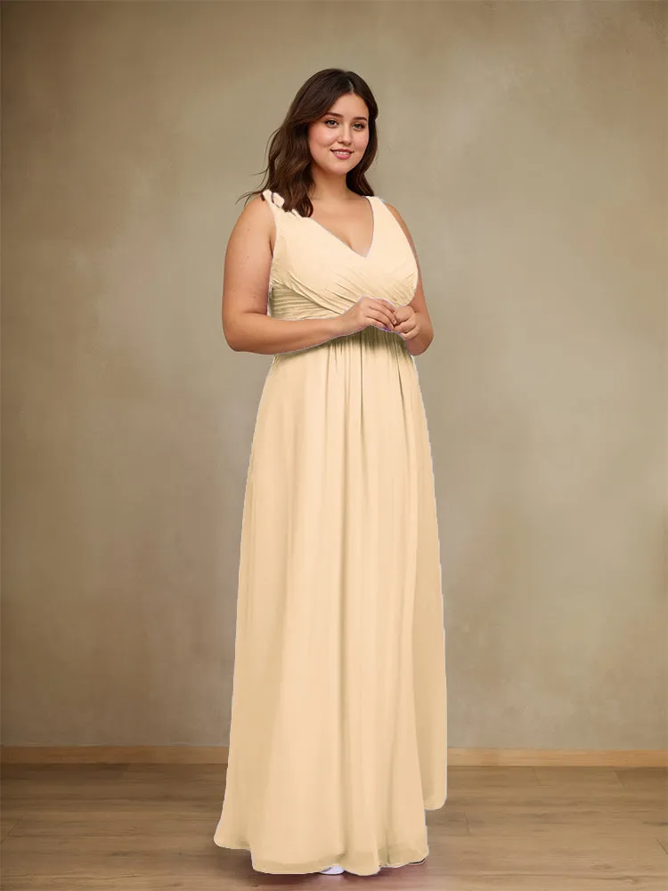 Sleeveless Slit Straps Chiffon Plus Size Bridesmaid Dress