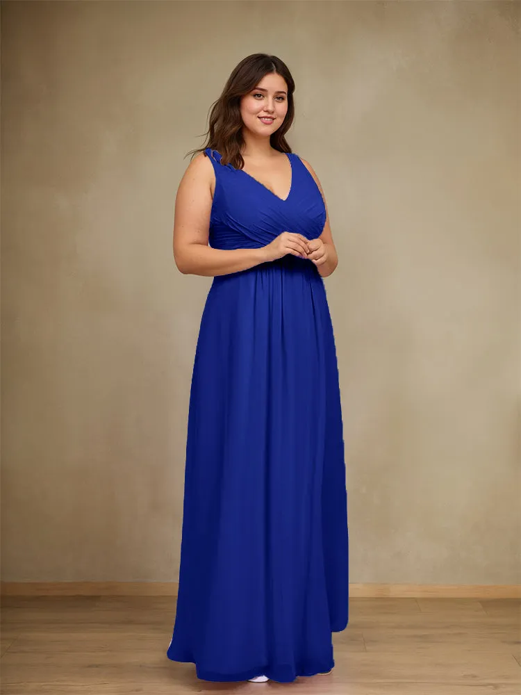 Sleeveless Slit Straps Chiffon Plus Size Bridesmaid Dress
