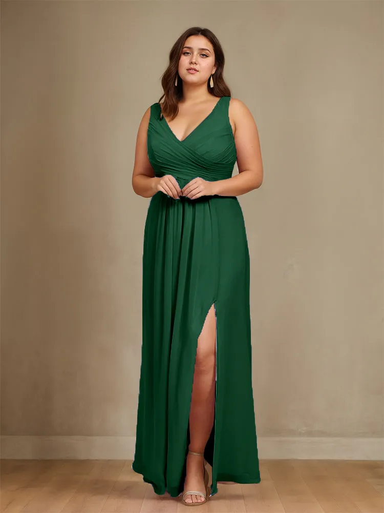 Sleeveless Slit Straps Chiffon Plus Size Bridesmaid Dress