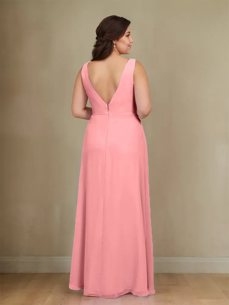 Sleeveless Slit Straps Chiffon Plus Size Bridesmaid Dress