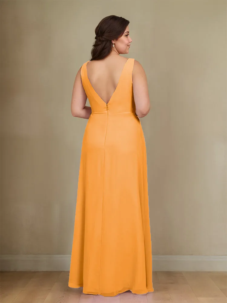 Sleeveless Slit Straps Chiffon Plus Size Bridesmaid Dress