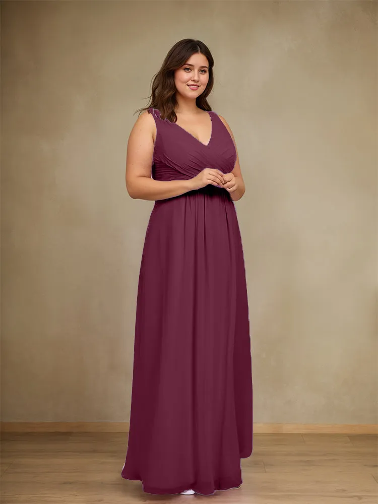 Sleeveless Slit Straps Chiffon Plus Size Bridesmaid Dress