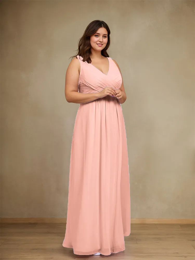Sleeveless Slit Straps Chiffon Plus Size Bridesmaid Dress