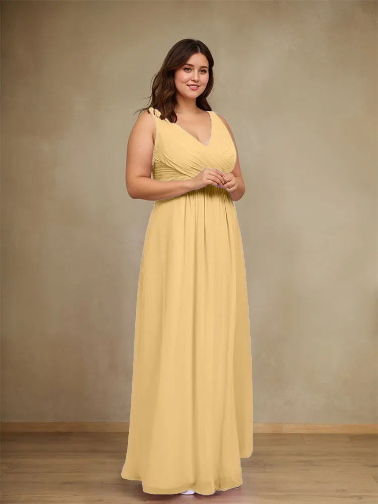 Sleeveless Slit Straps Chiffon Plus Size Bridesmaid Dress