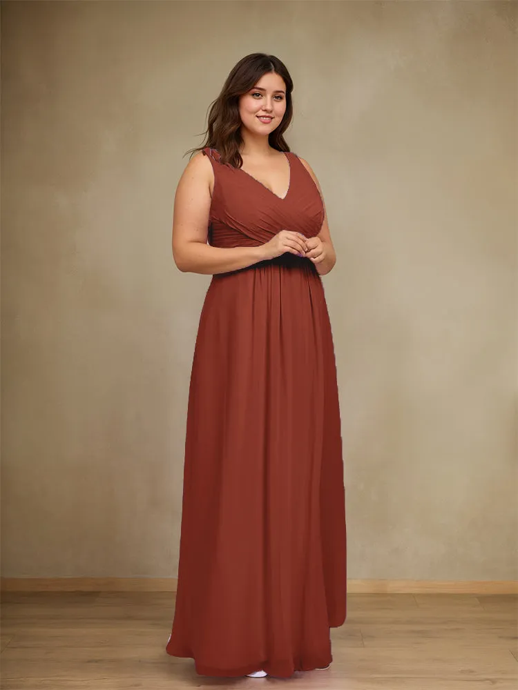 Sleeveless Slit Straps Chiffon Plus Size Bridesmaid Dress
