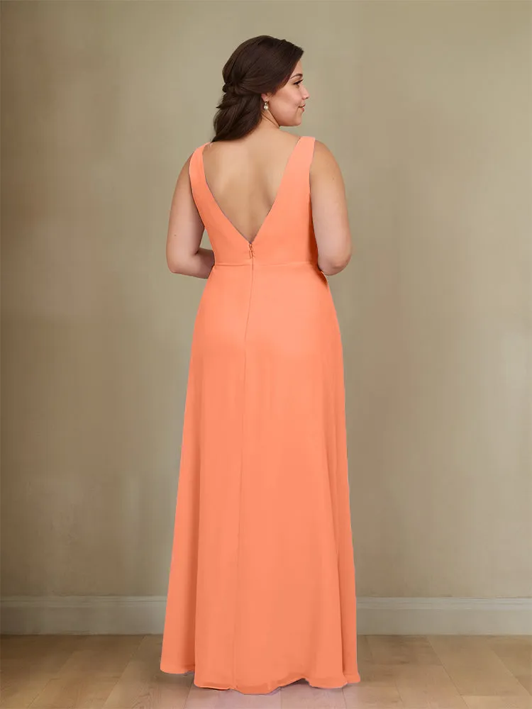 Sleeveless Slit Straps Chiffon Plus Size Bridesmaid Dress