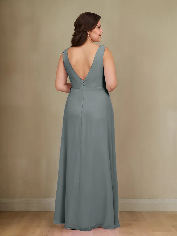 Sleeveless Slit Straps Chiffon Plus Size Bridesmaid Dress