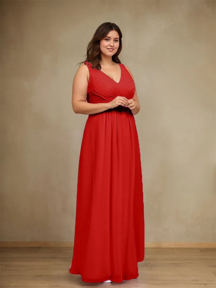 Sleeveless Slit Straps Chiffon Plus Size Bridesmaid Dress