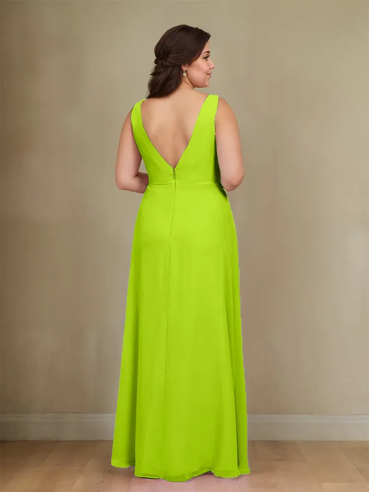 Sleeveless Slit Straps Chiffon Plus Size Bridesmaid Dress