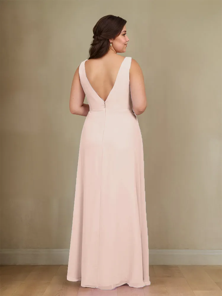 Sleeveless Slit Straps Chiffon Plus Size Bridesmaid Dress