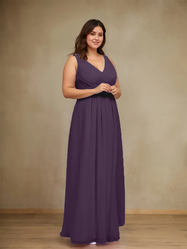 Sleeveless Slit Straps Chiffon Plus Size Bridesmaid Dress