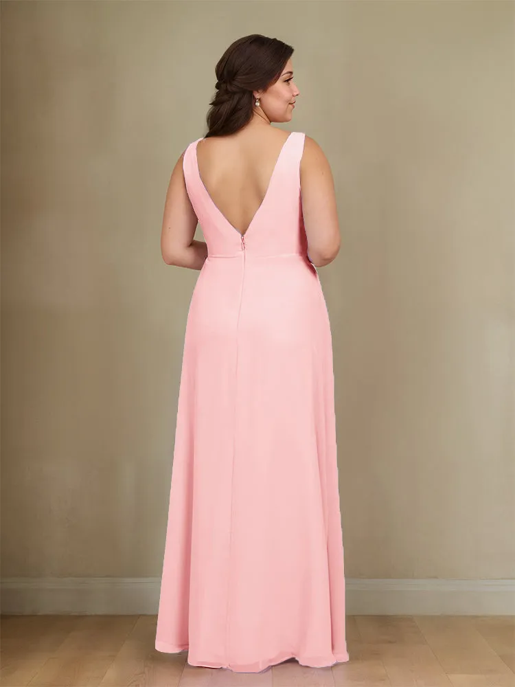 Sleeveless Slit Straps Chiffon Plus Size Bridesmaid Dress