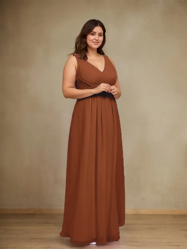 Sleeveless Slit Straps Chiffon Plus Size Bridesmaid Dress
