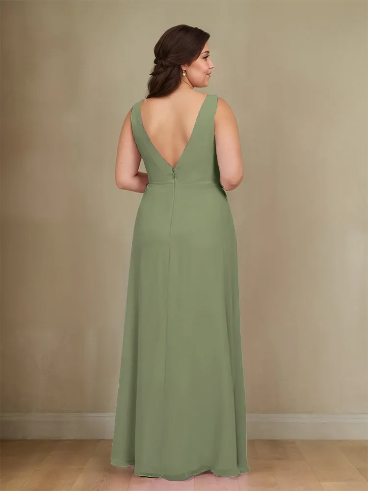 Sleeveless Slit Straps Chiffon Plus Size Bridesmaid Dress