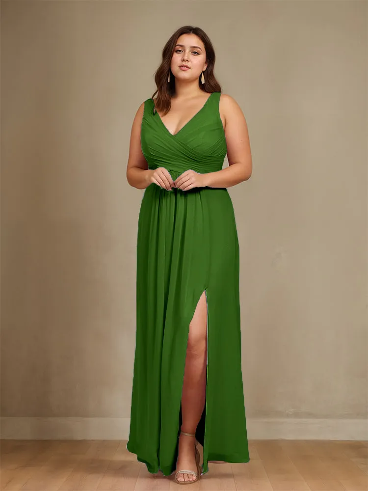 Sleeveless Slit Straps Chiffon Plus Size Bridesmaid Dress