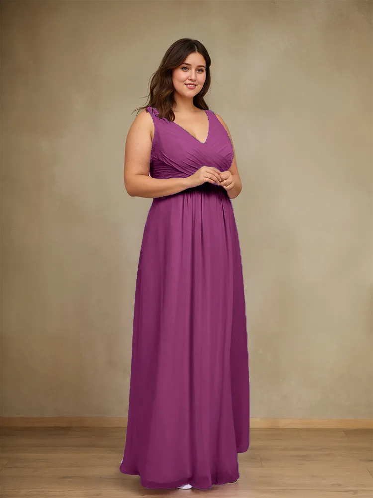 Sleeveless Slit Straps Chiffon Plus Size Bridesmaid Dress