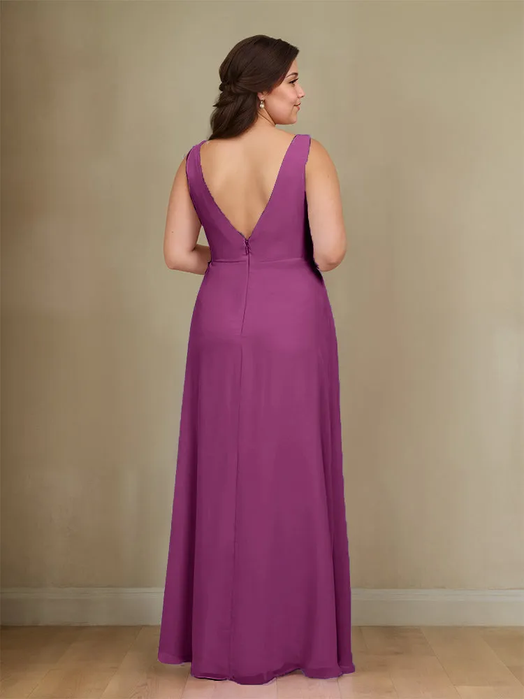 Sleeveless Slit Straps Chiffon Plus Size Bridesmaid Dress