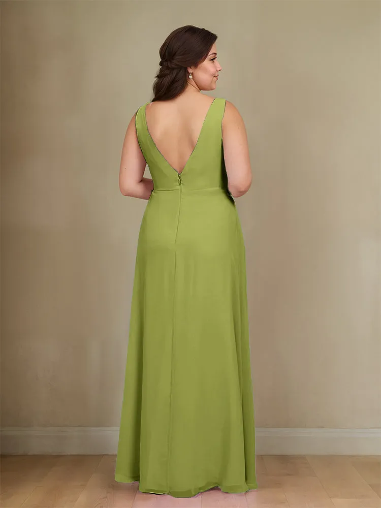 Sleeveless Slit Straps Chiffon Plus Size Bridesmaid Dress